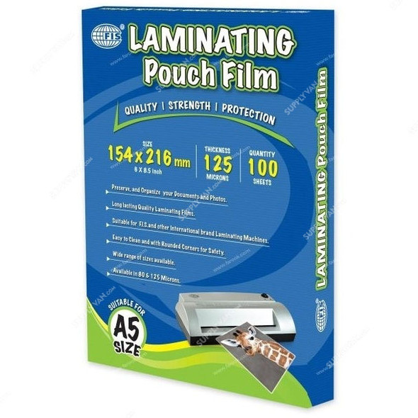FIS Laminating Film, FSLM154X216N, 100 Sheets, 125 GSM, 154 x 216MM, Clear, PK100