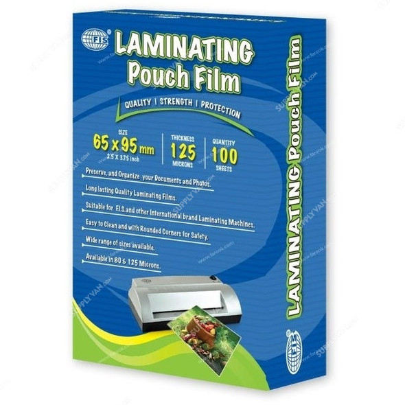 FIS Laminating Film, FSLM65X95N, 100 Sheets, 125 GSM, 65 x 95MM, Clear, PK100