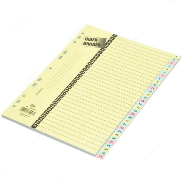 FIS Color Board Divider, (1-31) English, Paper, 180 GSM, A4, Multicolor