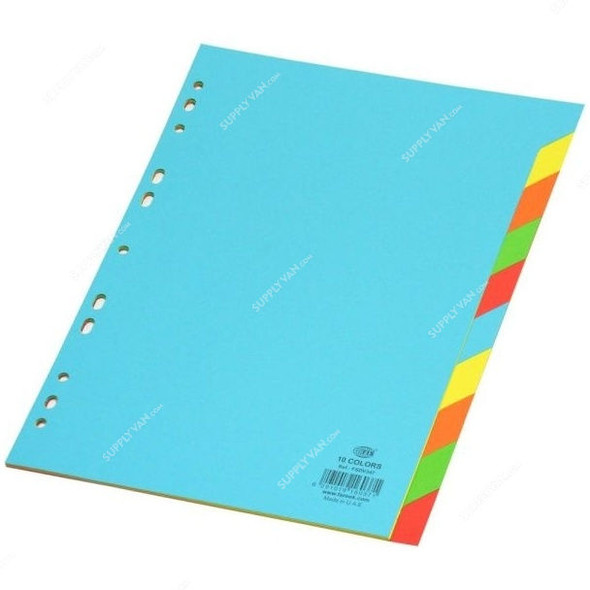 FIS 10 Colors Card Divider, English, Paper, Plain, 160 GSM, A4, Multicolor