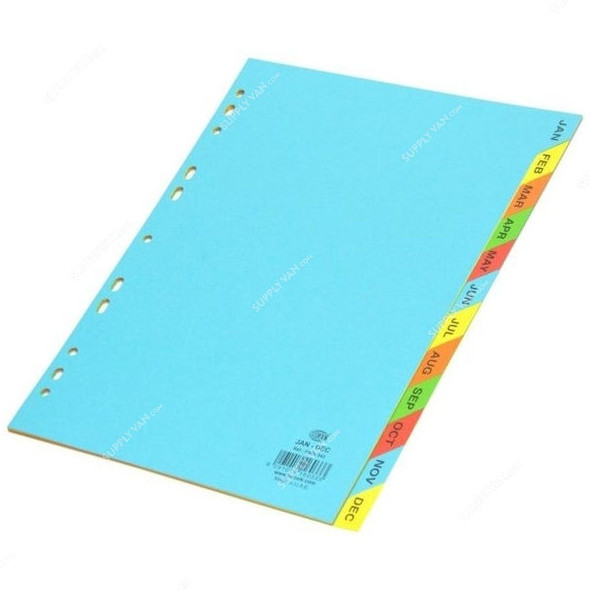 FIS Color Card Divider, (Jan-Dec) English, Paper, 160 GSM, A4, Multicolor