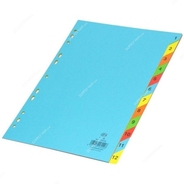 FIS Color Card Divider, (1-12) English, Paper, 160 GSM, A4, Multicolor