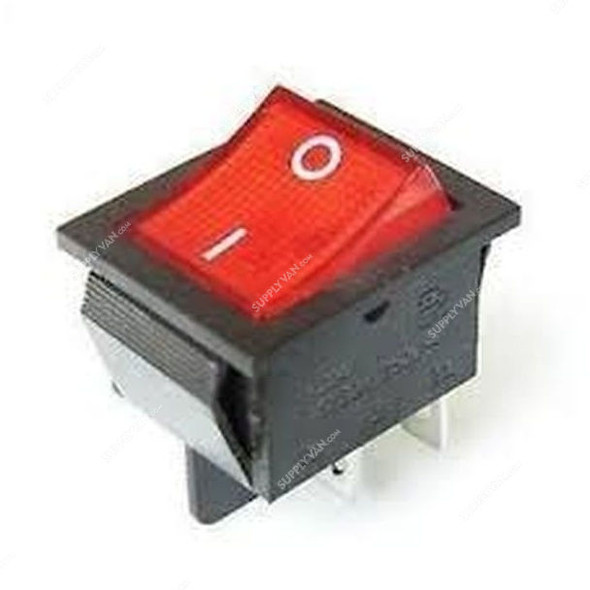 Double Pole Single Throw Rocker Switch, 250V, Red and Black
