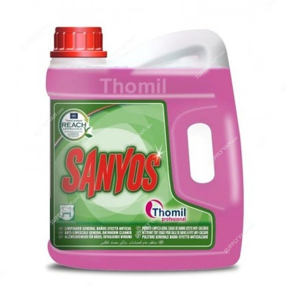 Thomil Sanyos Anti Limescale General Bathroom Cleaner, LSBA004, Floral Scented, 4 Litre, Pink, PK4