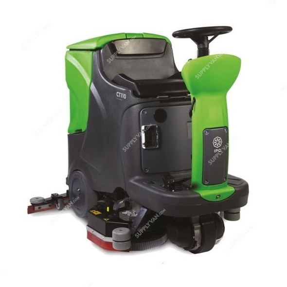 IPC Medium Size Ride On Scrubber Dryer, CT110-BT85, 1000-500W, 200 RPM, 850MM, Green and Black