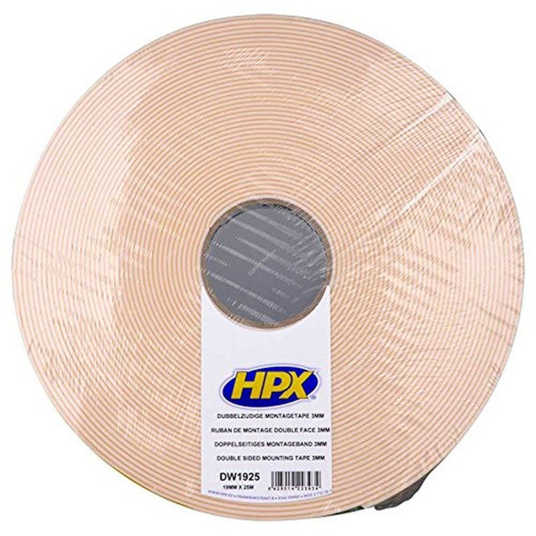 HPX Double Sided Tape, DW1925, 19MM x 25 Mtrs, White