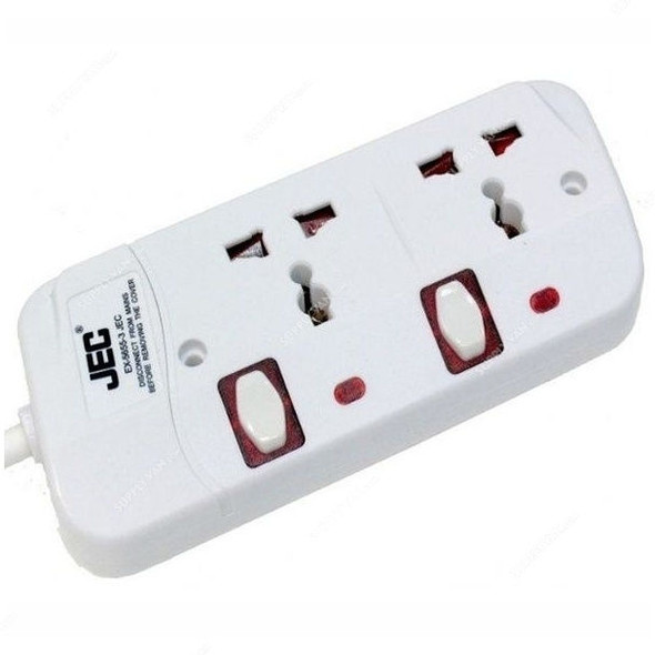 JEC 2 Way Extension Socket, EX-5655-3, 3 Mtrs, White