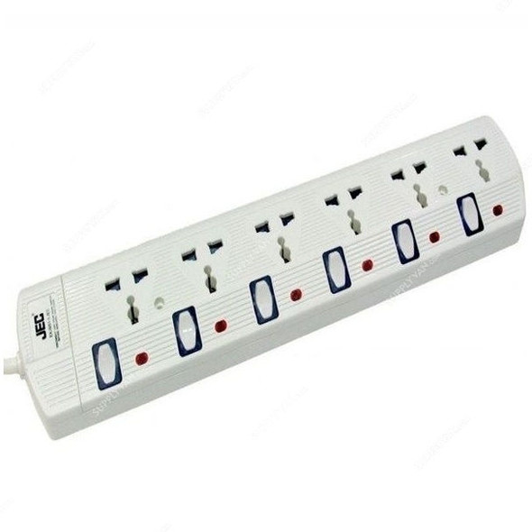 JEC 6 Way Extension Socket, EX-5651-3, 3 Mtrs, White