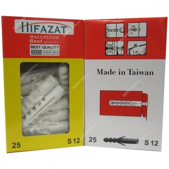 Hifazat Nylon Plug, SHFN-HFP-S12, Plastic, 12MM, White, 25 Pcs/Pack