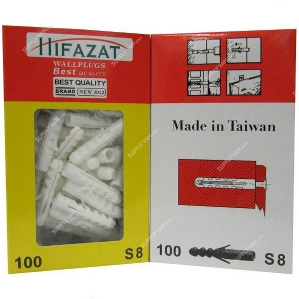 Hifazat Nylon Plug, SHFN-HFP-S8, Plastic, 8MM, White, 100 Pcs/Pack