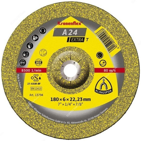 Klingspor Grinding Disc, A24EX-T , Kronenflex, Extra, 180 x 6MM