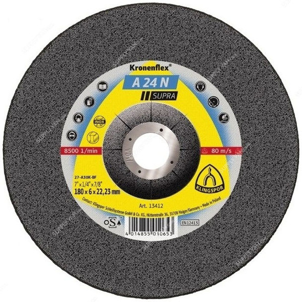 Klingspor Grinding Disc, A24N , Kronenflex, Supra, 180 x 6MM