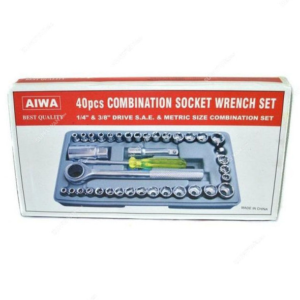 Aiwa Combination Socket Wrench Set, SH-AIWA-40, Grey, 40 Pcs/Set