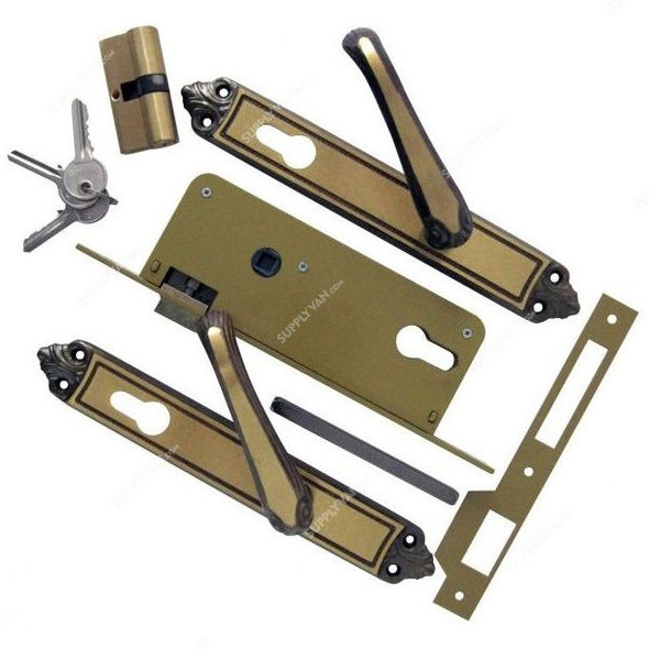 Orlando Cylinders Lock Handles and Plates Set, SHGT-104A710, Brass, Gold