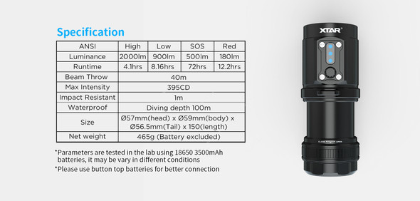 XTAR Walrus Diving Flashlight, D08, 2000LM