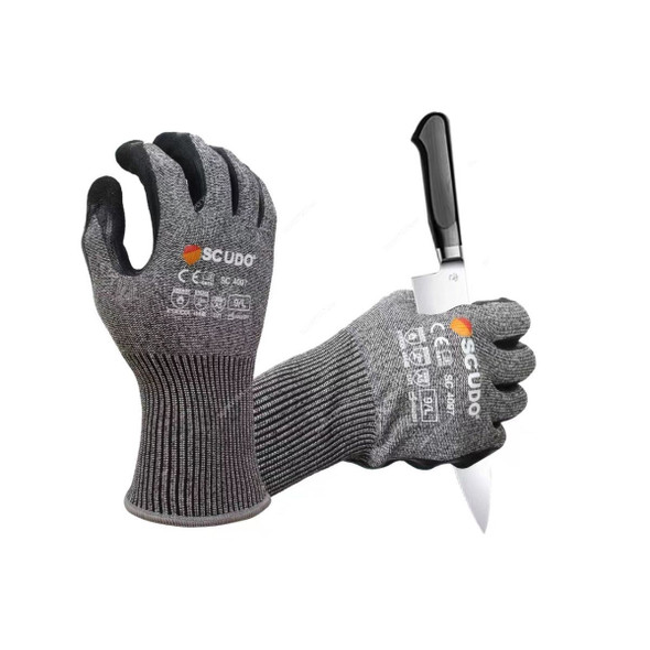 Scudo Cut Level 5 Coating Sandy Nitrile Safety Gloves, SC-4097, M, Grey/Black