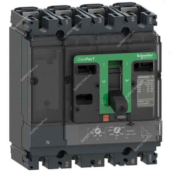 Schneider Electric NSX160B Molded Case Circuit Breaker, C16B6TM160C, ComPacT, 4 Pole, 25 kA, 415VAC, 160A