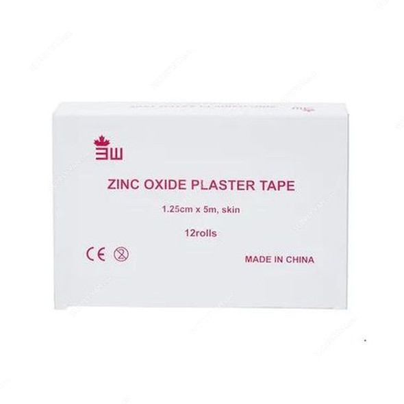 3W Zinc Oxide Plaster Tape, NO-107, 1.25CM Width x 5 Mtrs Length, White, 12 Rolls/Box