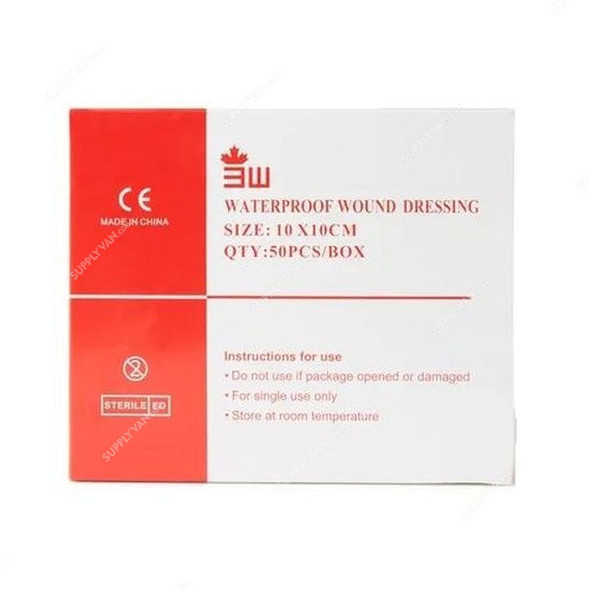 3W Wound Dressing, NO-51, Waterproof, 10CM Width x 10CM Length, 50 Pcs/Box