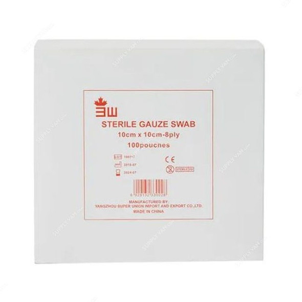 3W Sterile Gauze Swab, NO-80, 8 Ply, 10CM Width x 10CM Length, 100 Pcs/Box