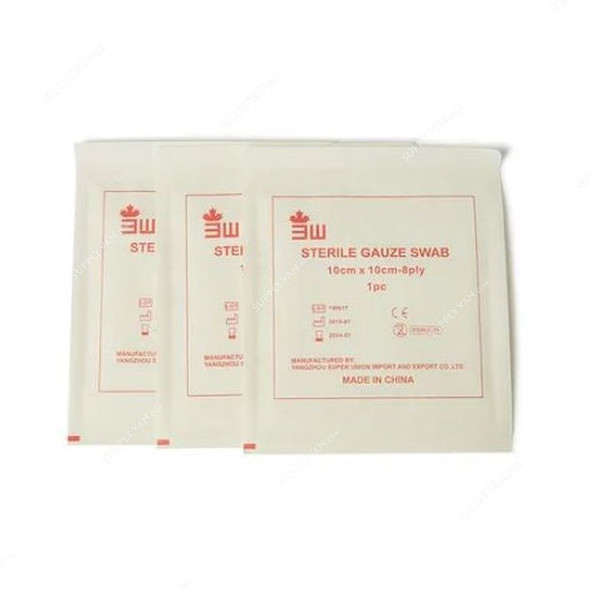 3W Sterile Gauze Swab, NO-80, 8 Ply, 10CM Width x 10CM Length, 100 Pcs/Box