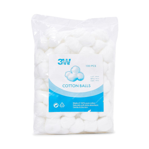 3W Cotton Balls, NO-34, White, 100 Pcs/Pack