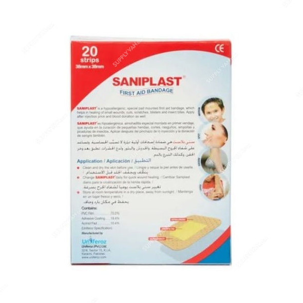 Saniplast First Aid Bandage, 44428285, Square, 3.8CM Width x 3.8CM Length, Brown, 20 Pcs/Box