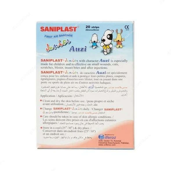 Saniplast First Aid Bandage, 44437976, Junior Auzi, M, 2CM Width x 5.6CM Length, 20 Pcs/Box