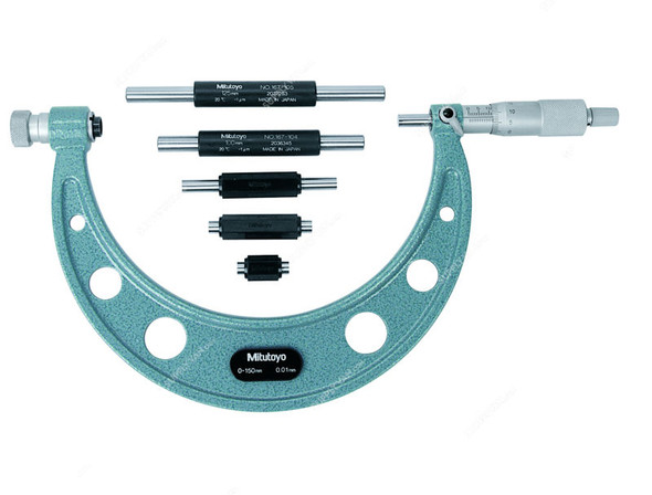 Mitutoyo Outside Micrometer W/ Interchangeable Anvils, 104-135A, Range 0-150MM