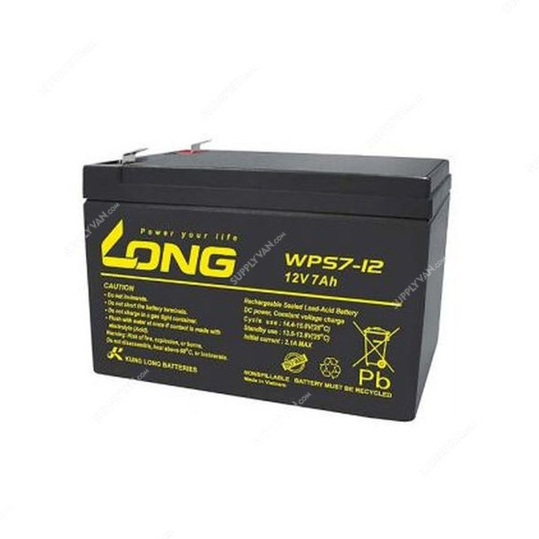 Long Valve Regulated Lead Acid Battery, WPS7-12, 12V, 7Ah