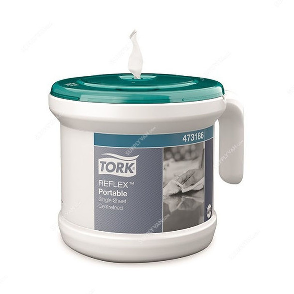 Tork Centre Feed Nozzle Dispenser, Reflex, Plastic, White and Turquoise