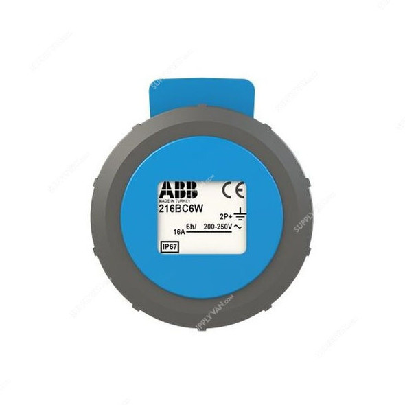 ABB Pin and Sleeve Connector, 216BC6W, 3 Pole, 16A, Blue and Grey
