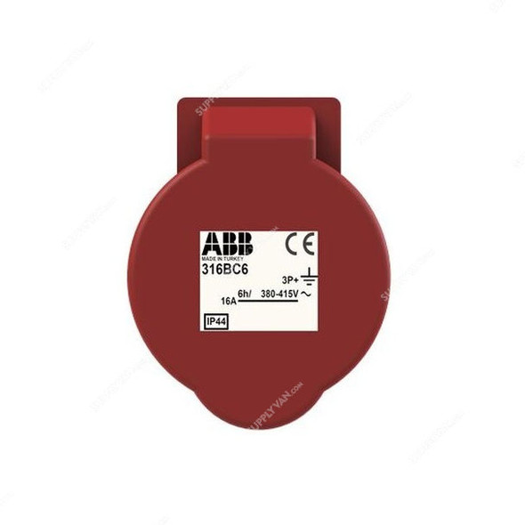ABB Pin and Sleeve Connector, 316BC6, 4 Pole, 16A, Red