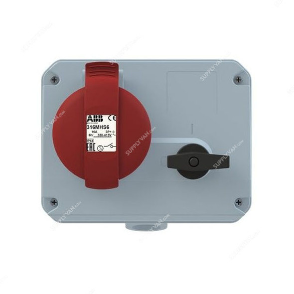 ABB Horizontal Socket Outlet, 316MHS6, 4 Pole, 16A, Red and Grey