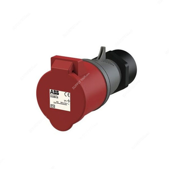 ABB Pin and Sleeve Connector, 332BC6, 4 Pole, 32A, Red