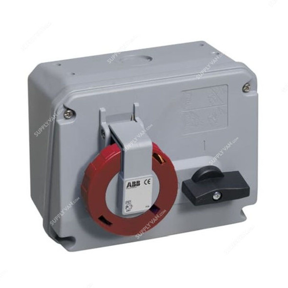 ABB Horizontal Socket Outlet, 332MHS6, 4 Pole, 32A, Red and Grey