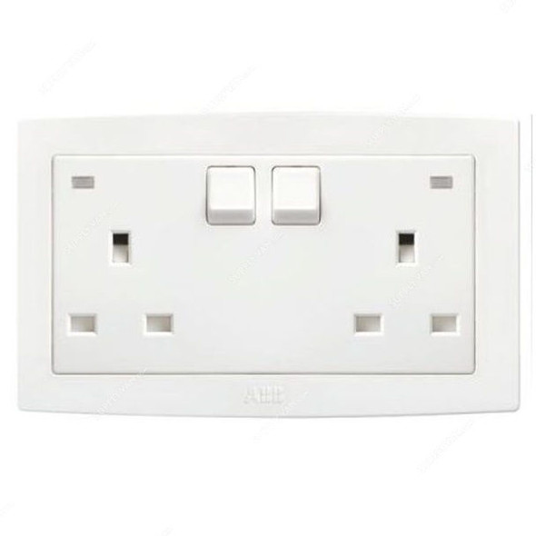 ABB Single Pole Switch Socket, AC227, PVC, 2 Gang, 13A