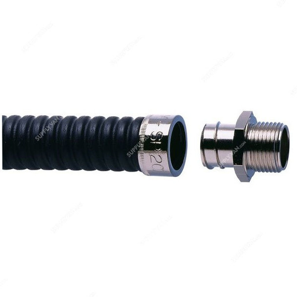 Adaptaflex Conduit Fitting W/ Locknut, SP20-M20-AC-plus-LNB-M20, Brass, 1/2 Inch, Black