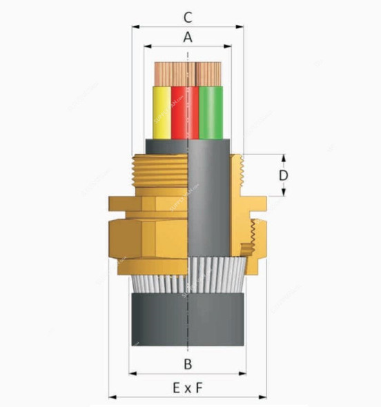 Cablegrip Cable Gland, BW-20S, Brass, M20 x 1.5 Inch