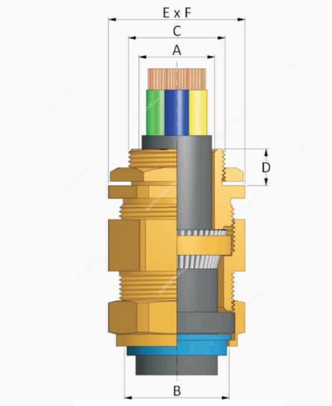 Cablegrip Cable Gland, CW-20L, Brass, M20 x 1.5 Inch