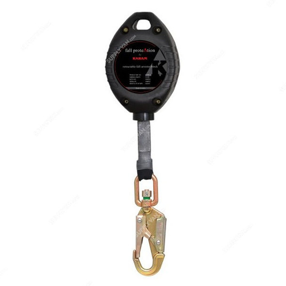 Karam Retractable Fall Arrester W/ Webbing, PCWB3.5, Polymer, 3.5 Mtrs, Black