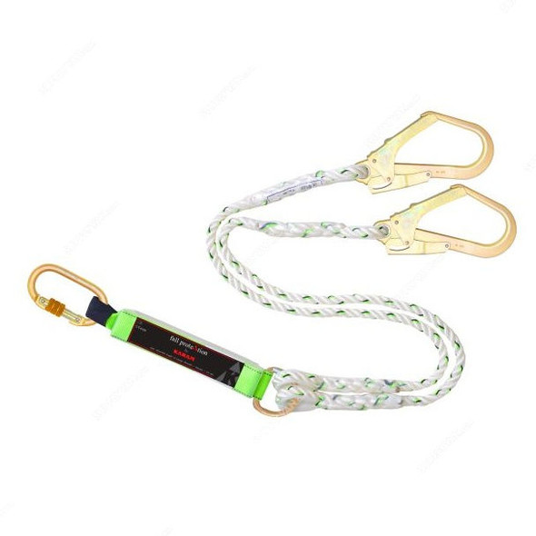 Karam Forked Lanyard With Energy Absorber, PN351, Polyethylene, 1.5 Mtrs, White and Green