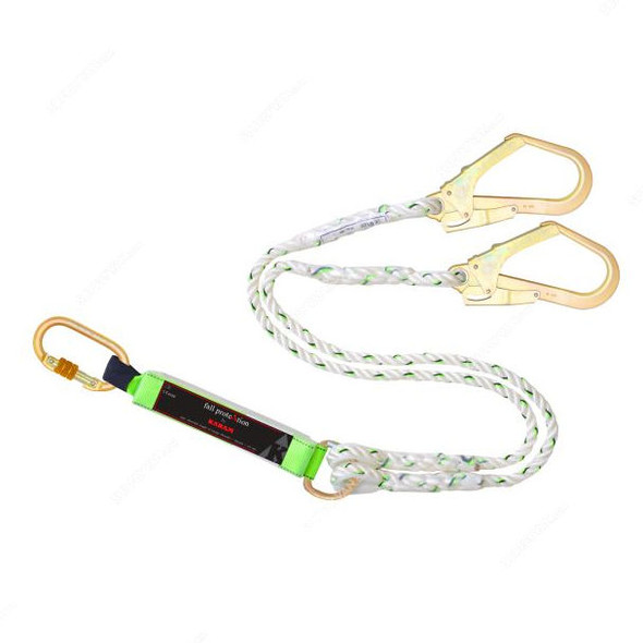 Karam Forked Lanyard With Energy Absorber, PN351, Polyethylene, 1.8 Mtrs, White and Green