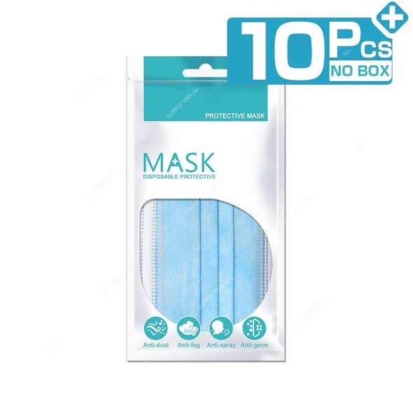 Disposable Protective Face Mask, Universal, 3 Ply, Blue, 10 Pcs/Pack