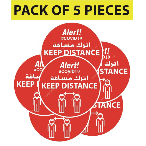 Warrior Keep Distance Social Distancing Sticker, 9152, Red, 30CM, English-Arabic, 5 Pcs/Pack