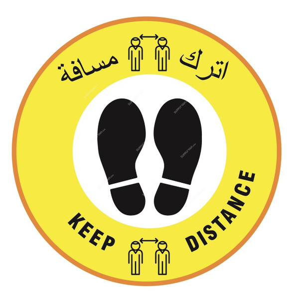 Warrior Keep Distance Social Distancing Sticker, 9150, Yellow, 30CM, English-Arabic, 5 Pcs/Pack