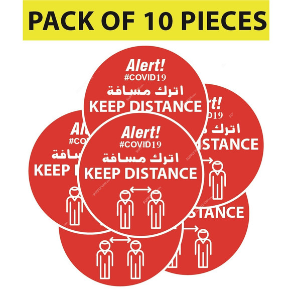 Warrior Keep Distance Social Distancing Sticker, 9153, Red, 30CM, English-Arabic, 10 Pcs/Pack