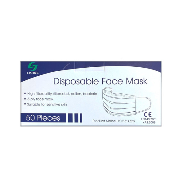 Disposable Face Mask, Universal, 3 Ply, Blue, 50 Pcs/Pack