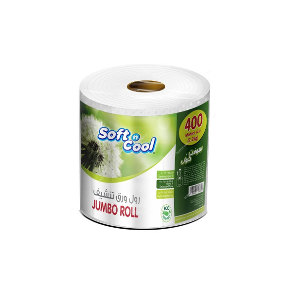 Hotpack Soft N Cool Jumbo Maxi Roll, SNCMR1X400M, 2 Ply, 400 Mtrs, White