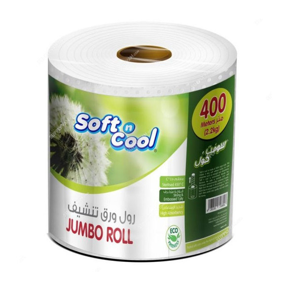 Hotpack Soft N Cool Jumbo Maxi Roll, SNCMR1X400M, 2 Ply, 400 Mtrs, White